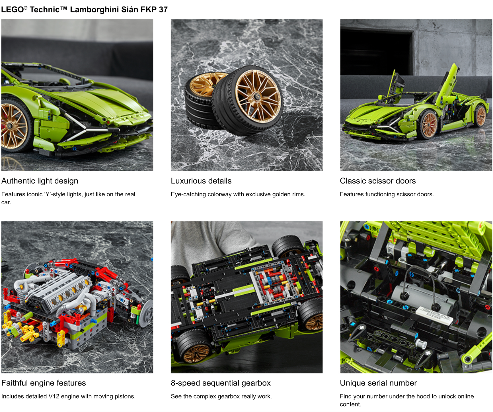 Lego Technic Lamborghini Sián has Scissor Doors, Paddle Shifter