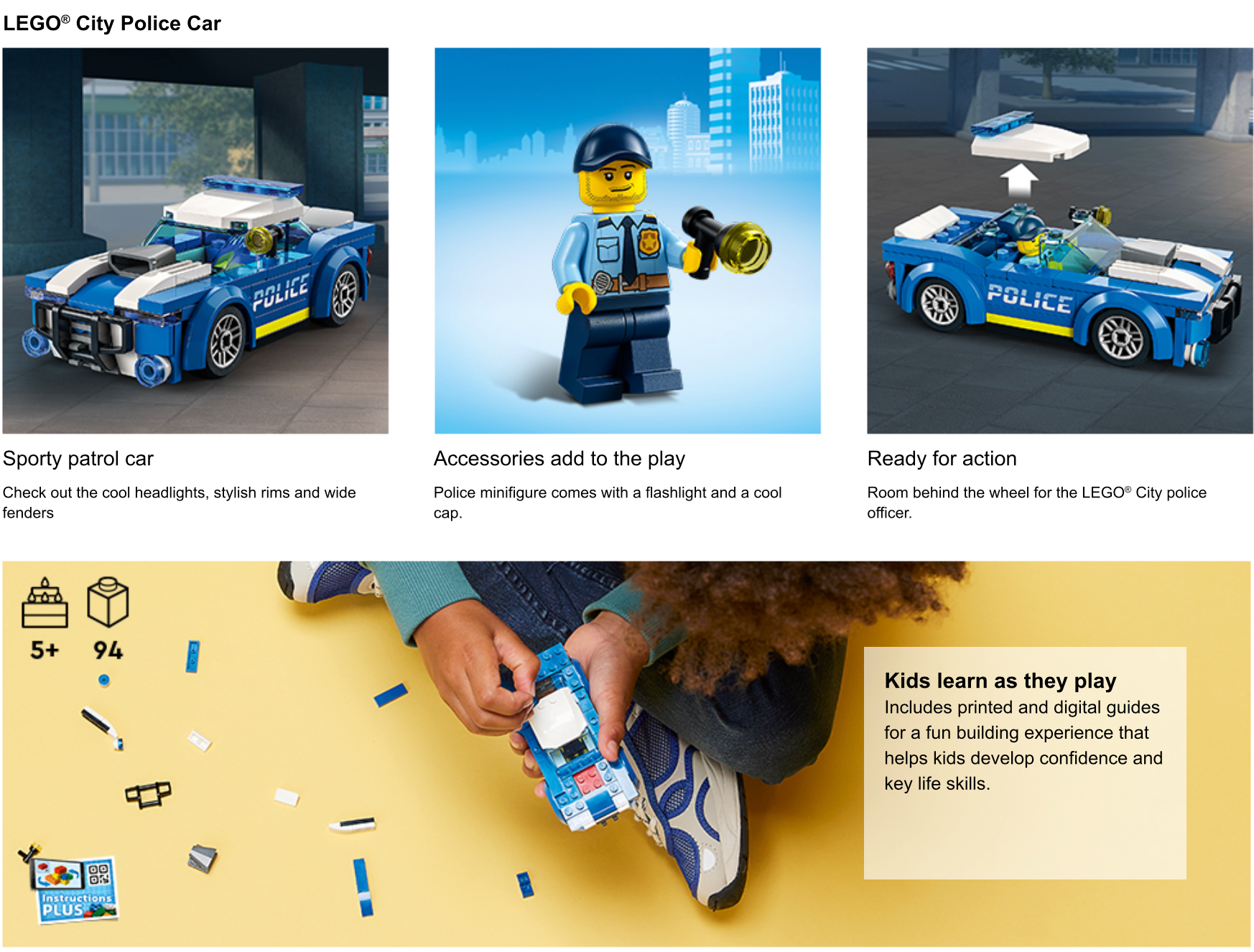 Promo LEGO® City Police 60312 Police Car Playset (94 Pieces