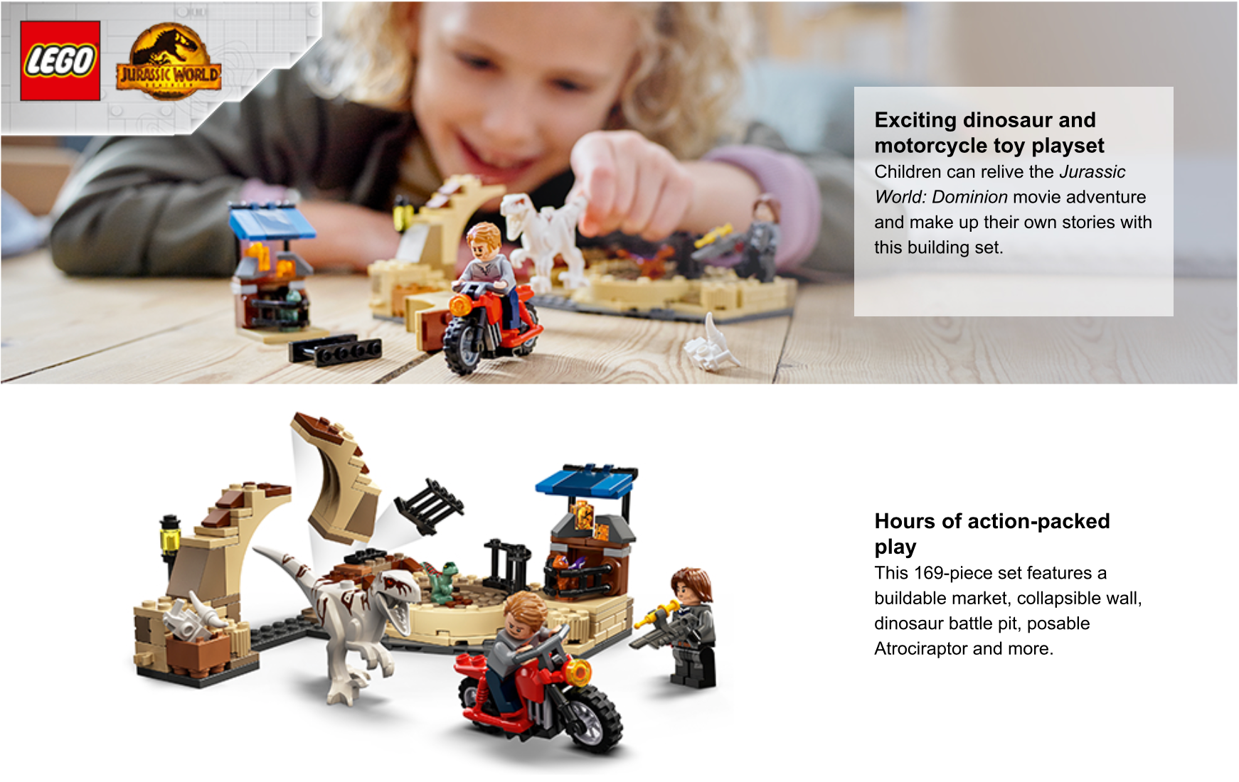 LEGO Jurassic World Atrociraptor Dinosaur: Bike Chase Set 76945, Dinosaur  Toys for Boys, Girls, Kids Age 6 Plus, with 3 Dino Figures and Toy