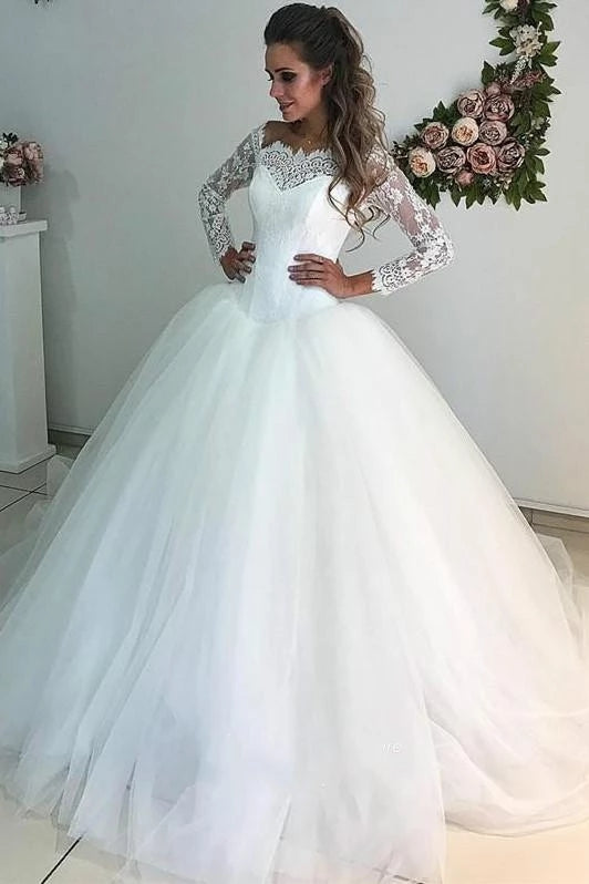 A Line Lace Wedding Dress Dropped Waistline With Long Sleeves Lsy091 Larovias