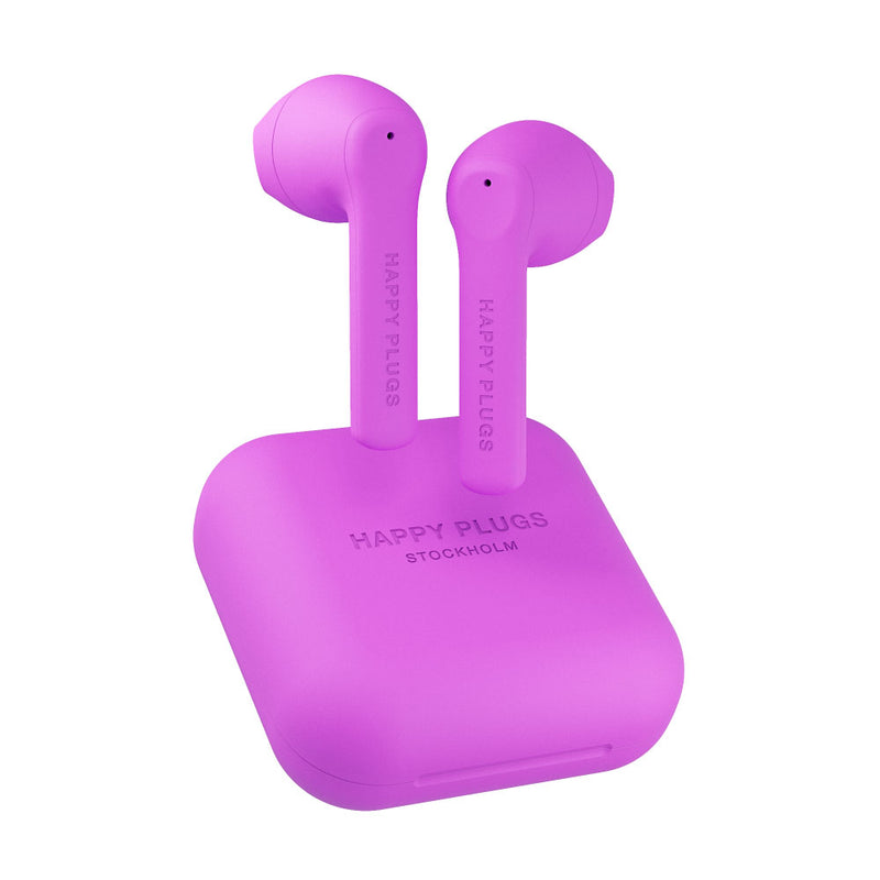 purple true wireless earbuds