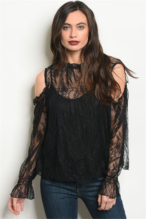 black high neck cold shoulder top