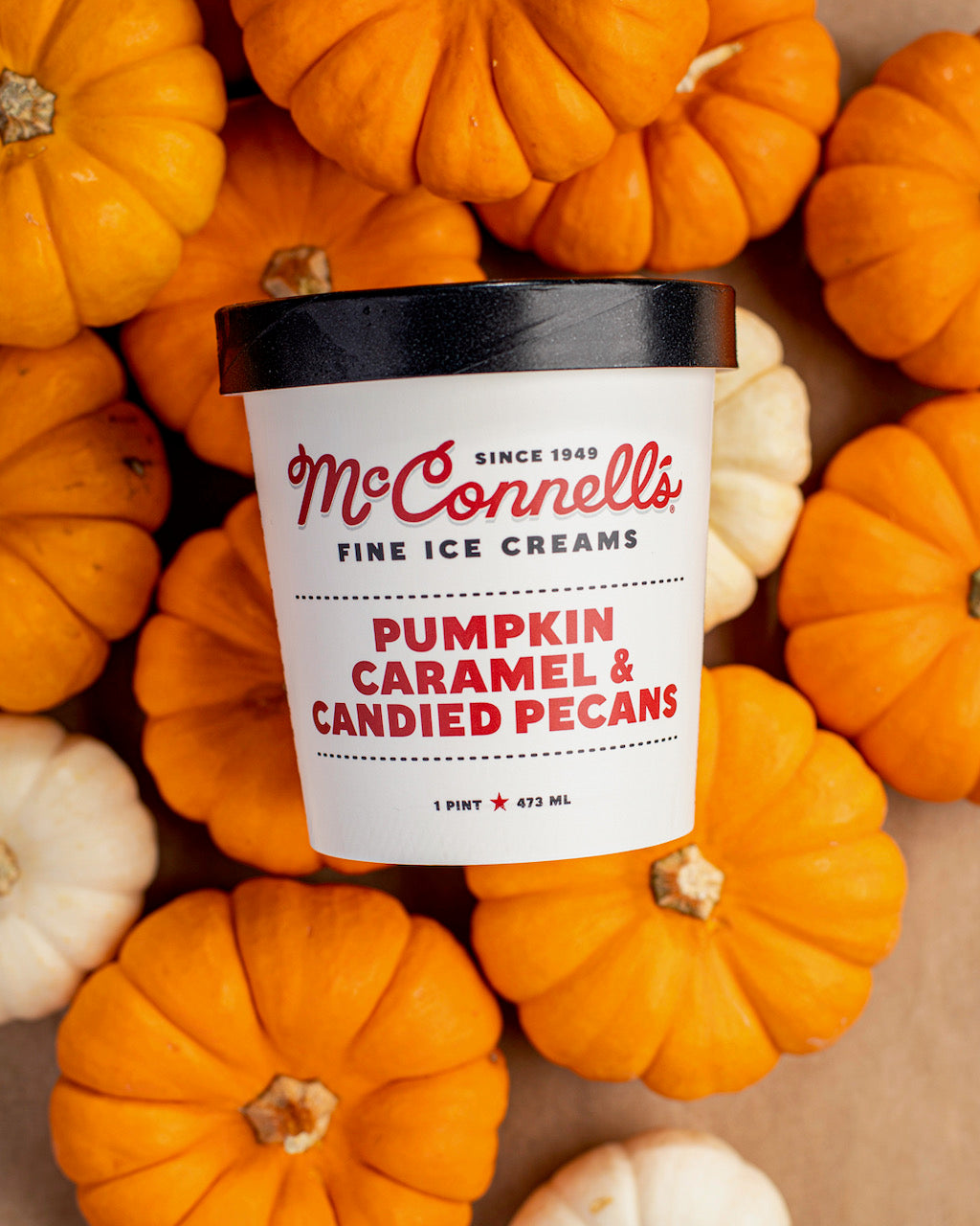 Pumpkin Caramel & Candied Pecans Ice Cream Over Pumpkins