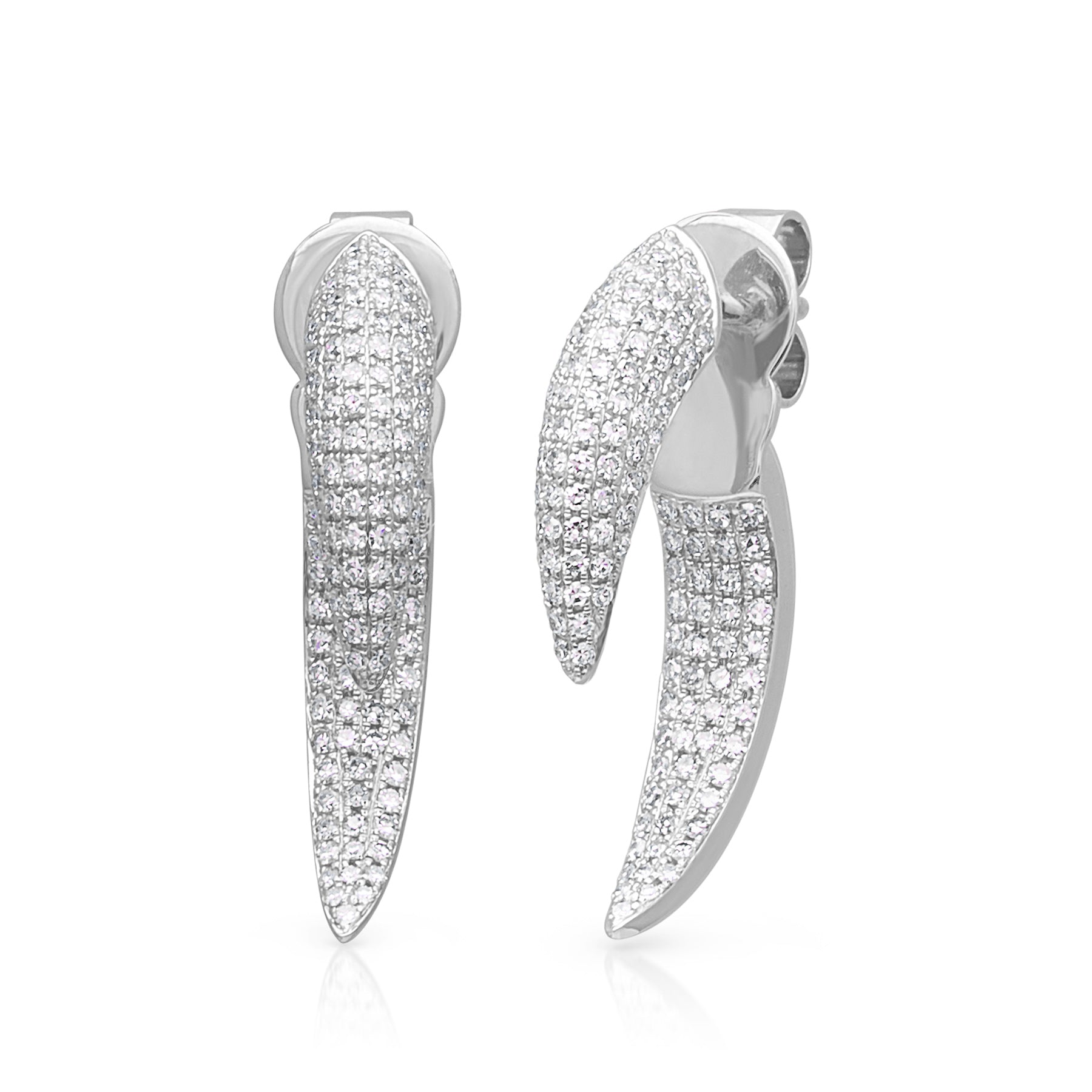 14KT White Gold Diamond Sabre Earrings - Anne Sisteron