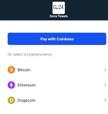 doge btc eth coinbase goza towels