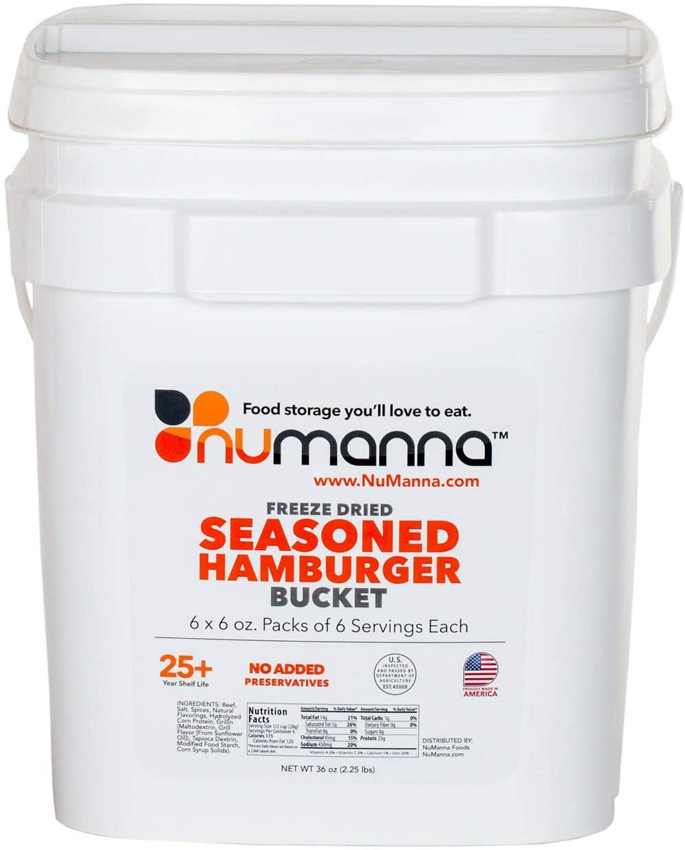 Image of Numanna Freeze-Dried Seasoned Hamburger Beef Bucket 36 Meals , 25 Plus Year Shelf Life