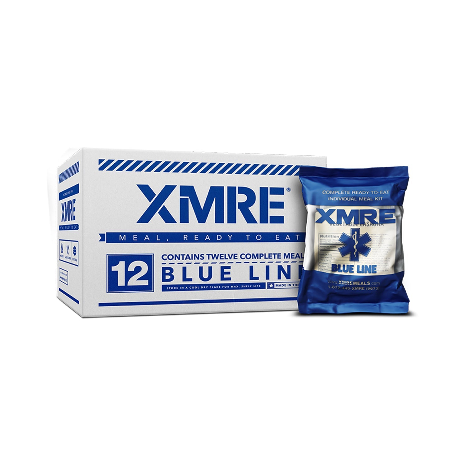 Image of XMRE Blue Line Meals - 12 Case with Heaters (Meal Ready to Eat)