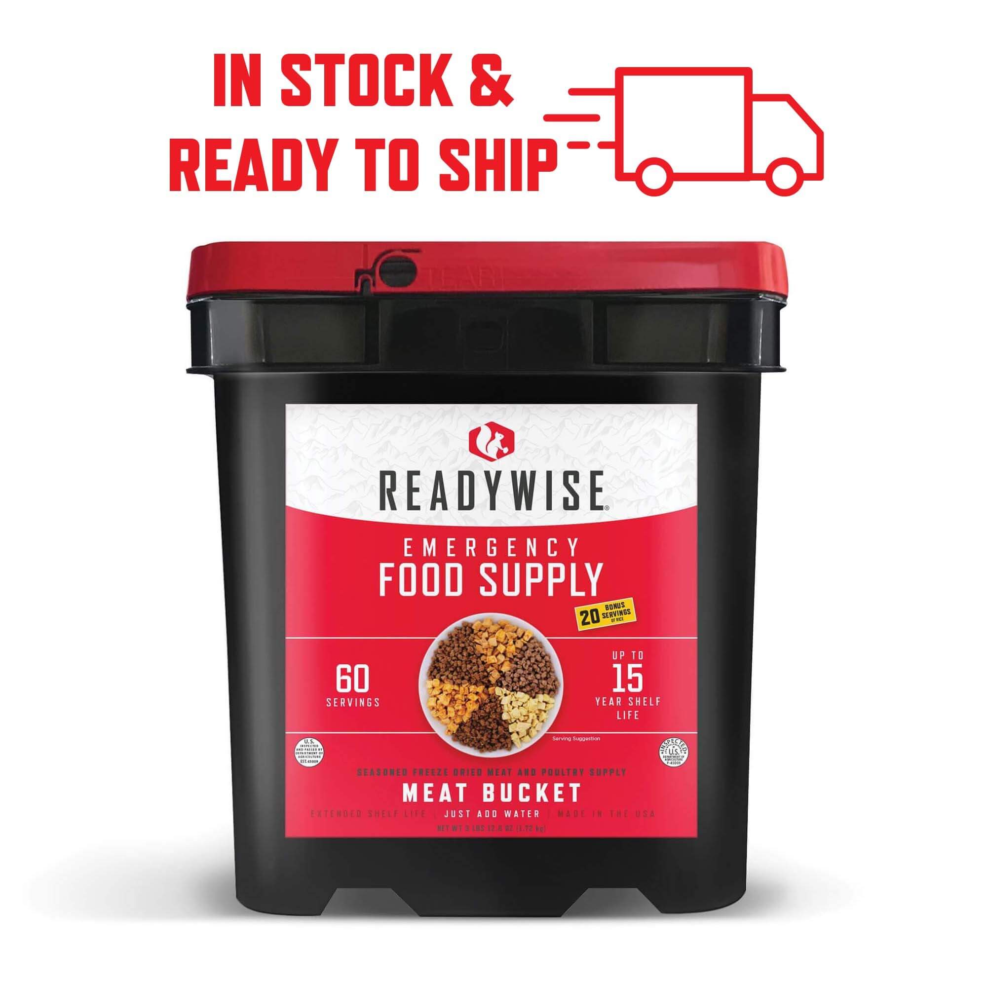 Image of 60 Serving Freeze Dried Meat Bucket + 20 Servings of Rice