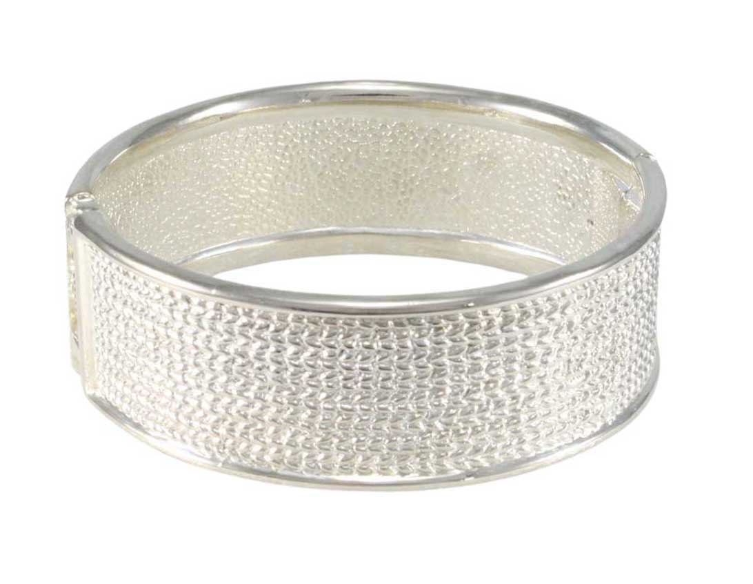 Shiny Silver-tone Textured Hinged Bangle - BG720S