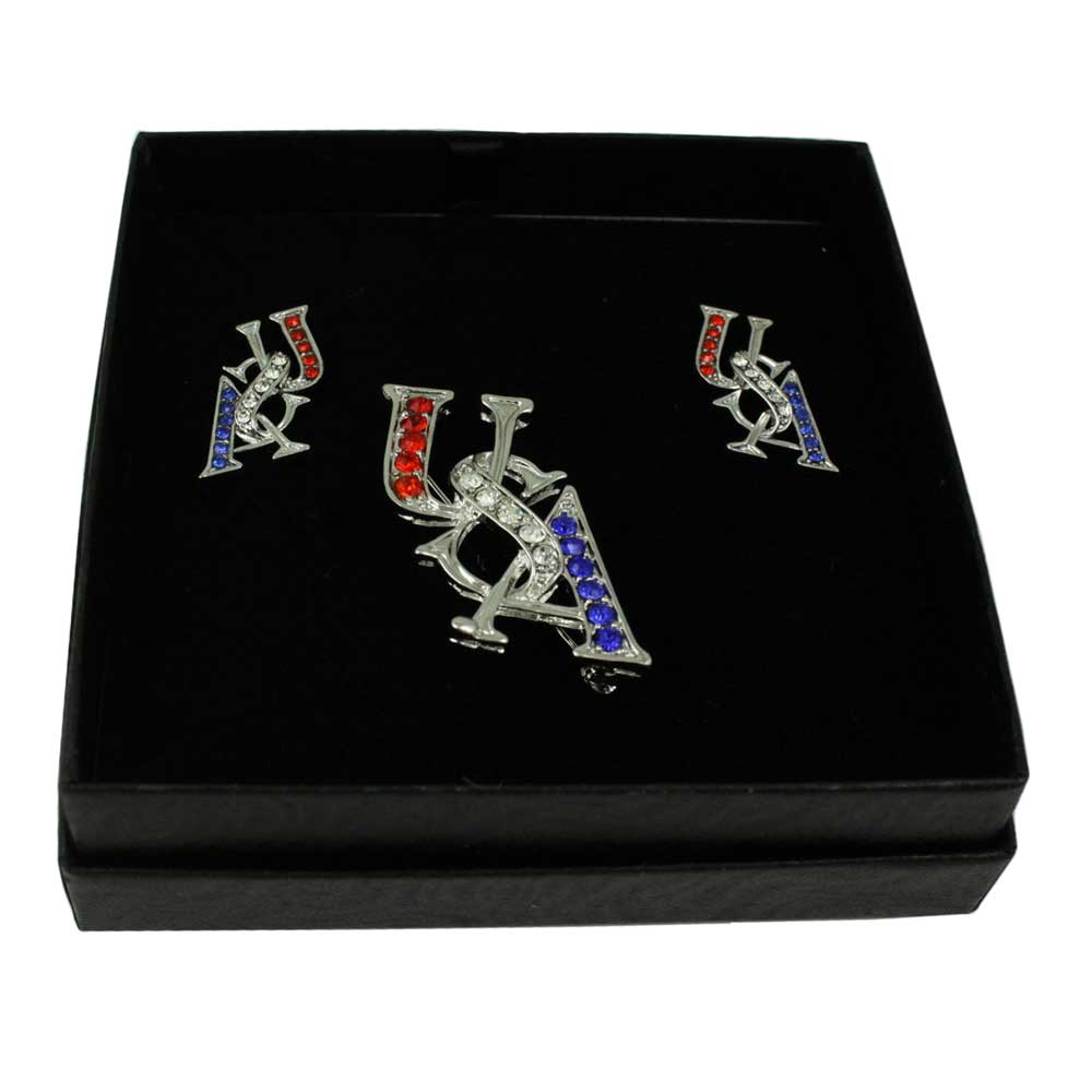 Lilylin Designs Patriotic Bee Brooch Pin and Earring Boxed Gift Set