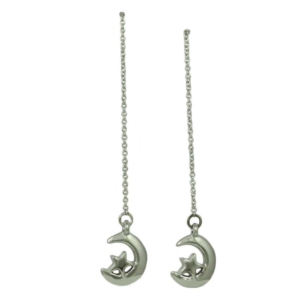 Lilylin Designs Chain with Crescent Moon and Star Dangling Earring