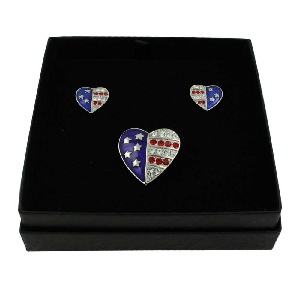 Lilylin Designs Patriotic Bee Brooch Pin and Earring Boxed Gift Set