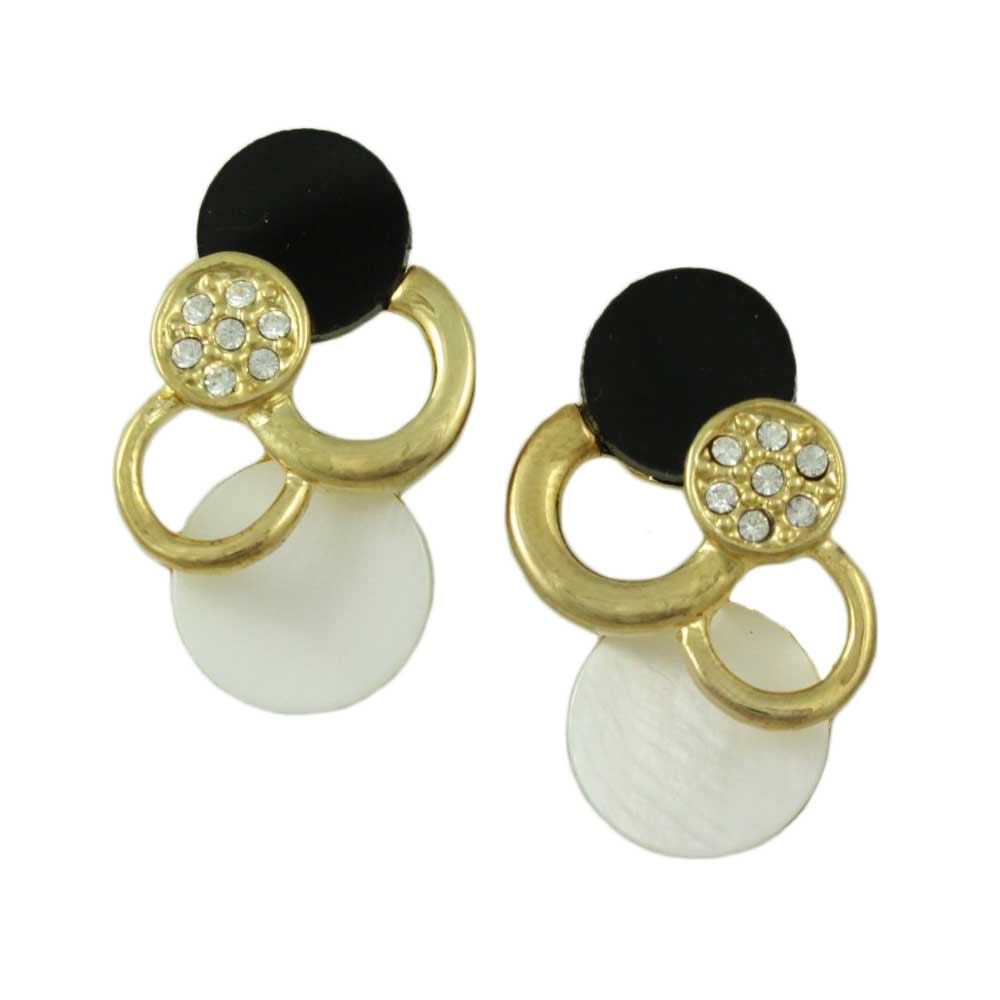 Lilylin Designs Black White and Gold Circles Pierced or Clip Earring