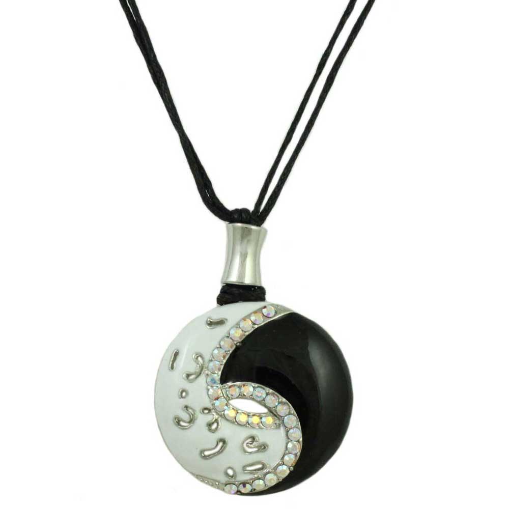 Black And White Enamel And Crystal Yin Yang Necklace Rsn276 Lilylin Design