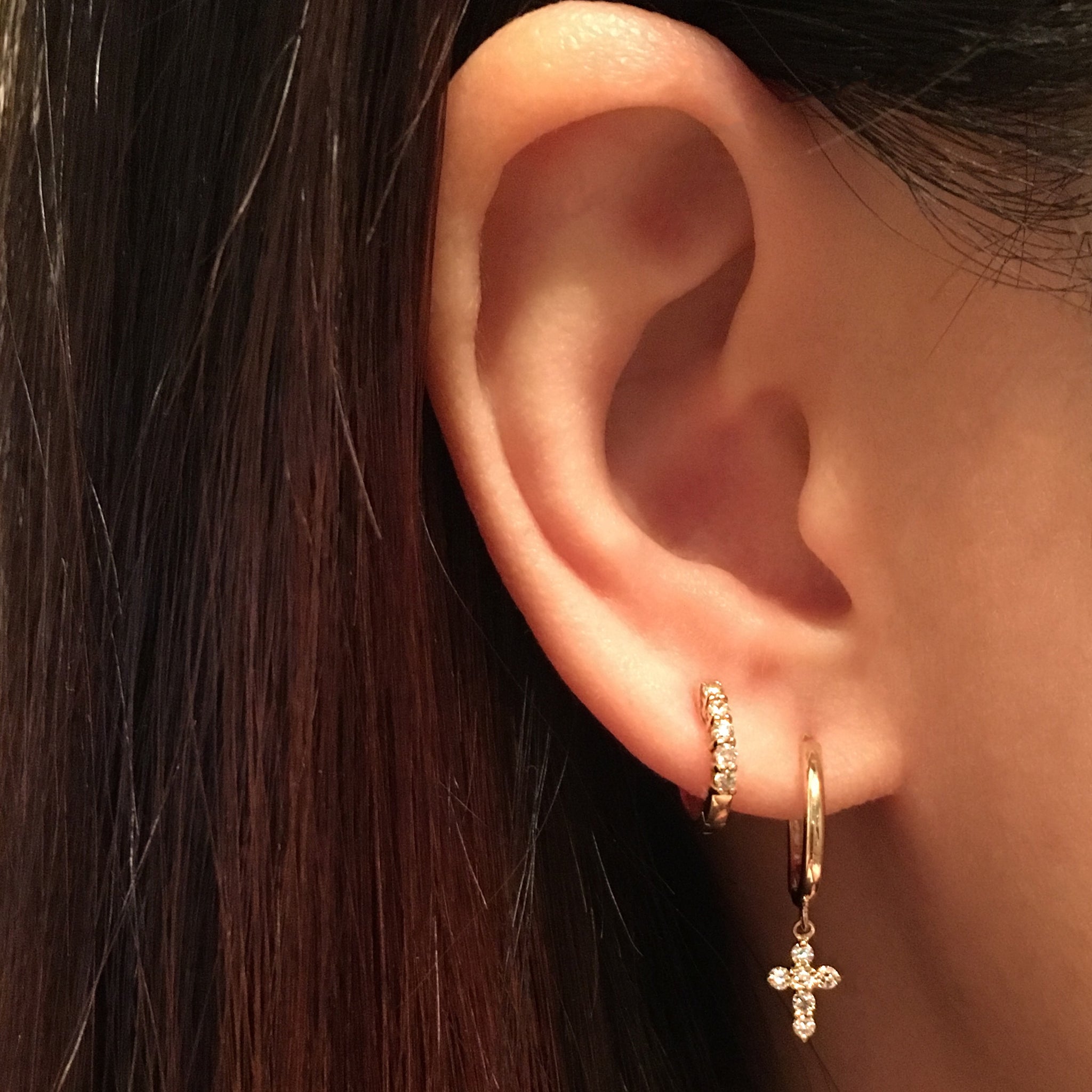 diamond hoop earrings with cross