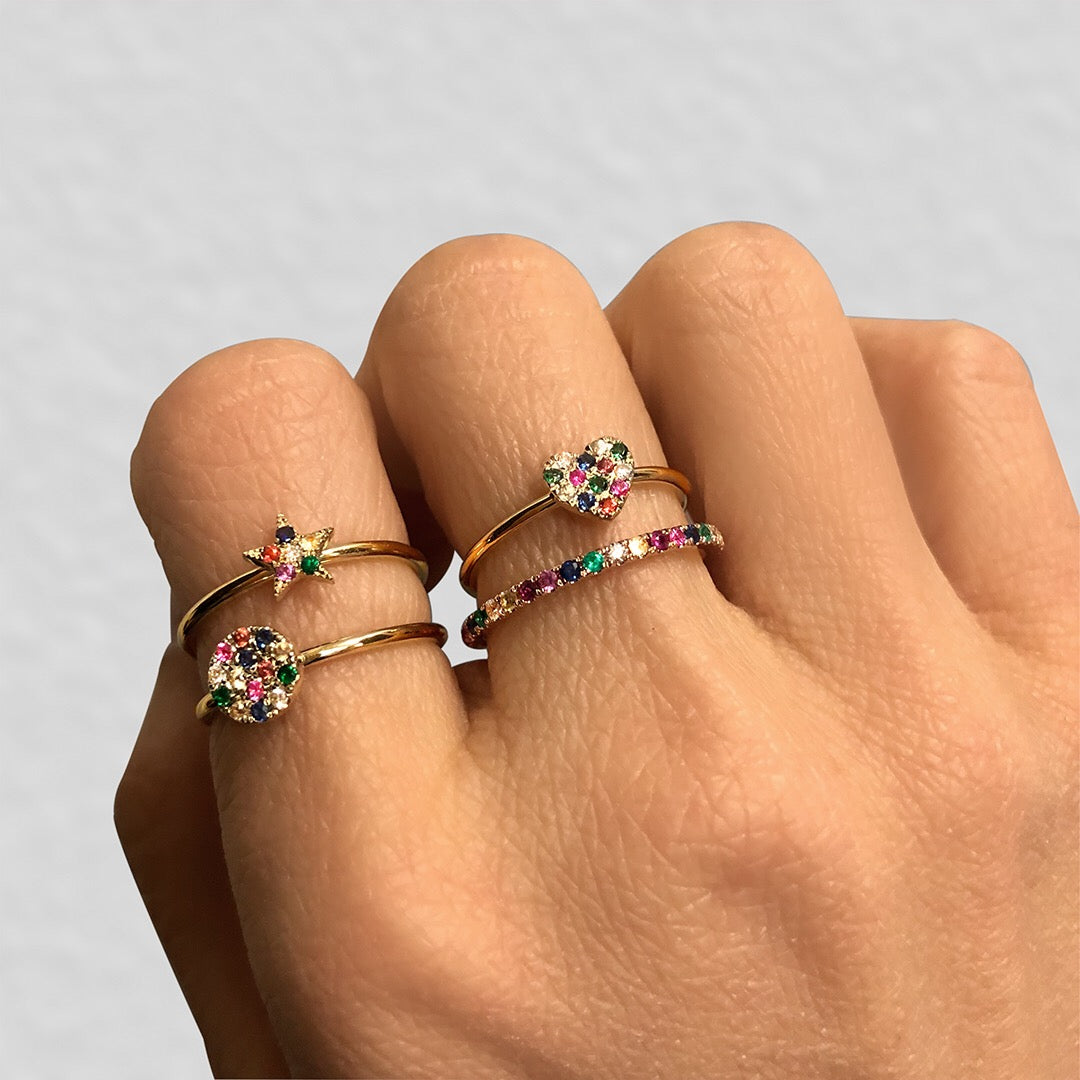 Rainbow Disc Ring White Gold