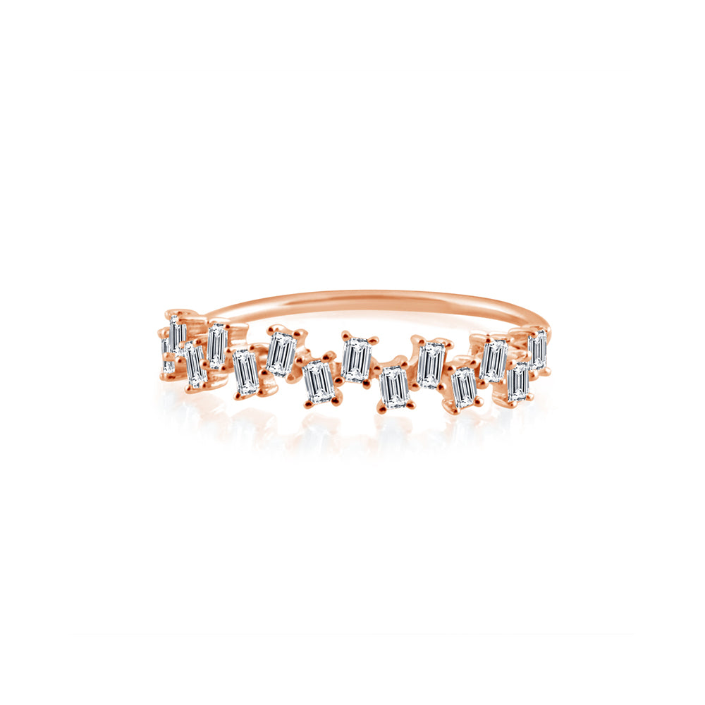 Baguette Diamond Stagger Ring Rose Gold