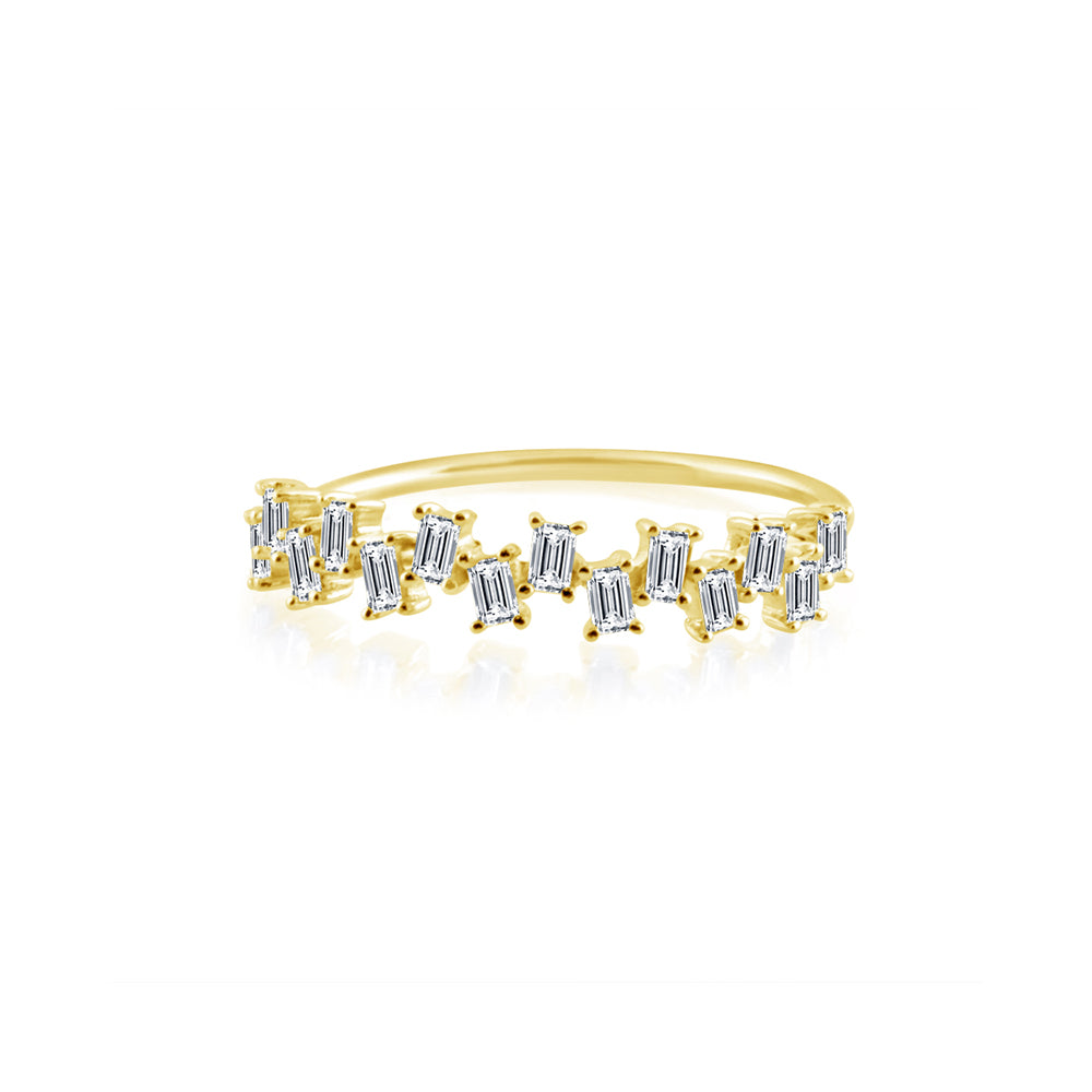 Baguette Diamond Stagger Ring Yellow Gold