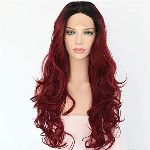 Glueless Half Hand Tied Middle Part Ombre Dark Red Lace Front Wig - Wig ...