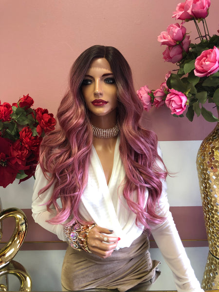 Pink ombre lace front Wig 22" 0219 29