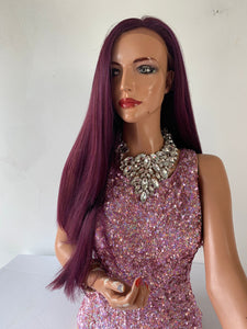 ROSA BURGUNDY. Plum lace front wig 22” straight long hair
