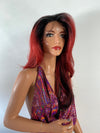 BURGUNDY RED OMBRÉ. Lovely long loose curl 360” multi parting lace frontal hair wig 16”
