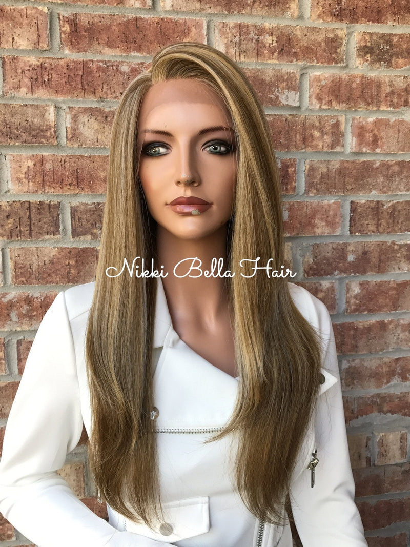 Connie Balayage Straight Textured Human Hair Blend Multi Parting  Lace Front Wig 22"