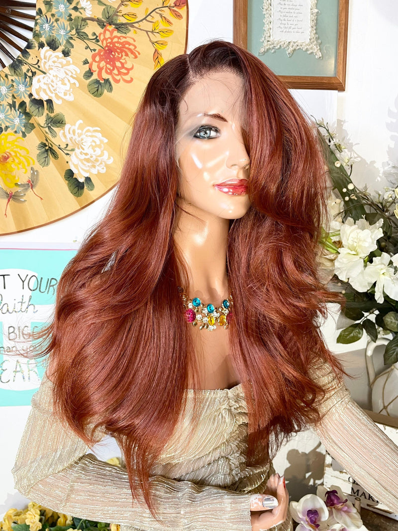 MAUREEN*1220* deep red 18” Voluminously layered *side part* Lace Front wig + HD invisible hairline