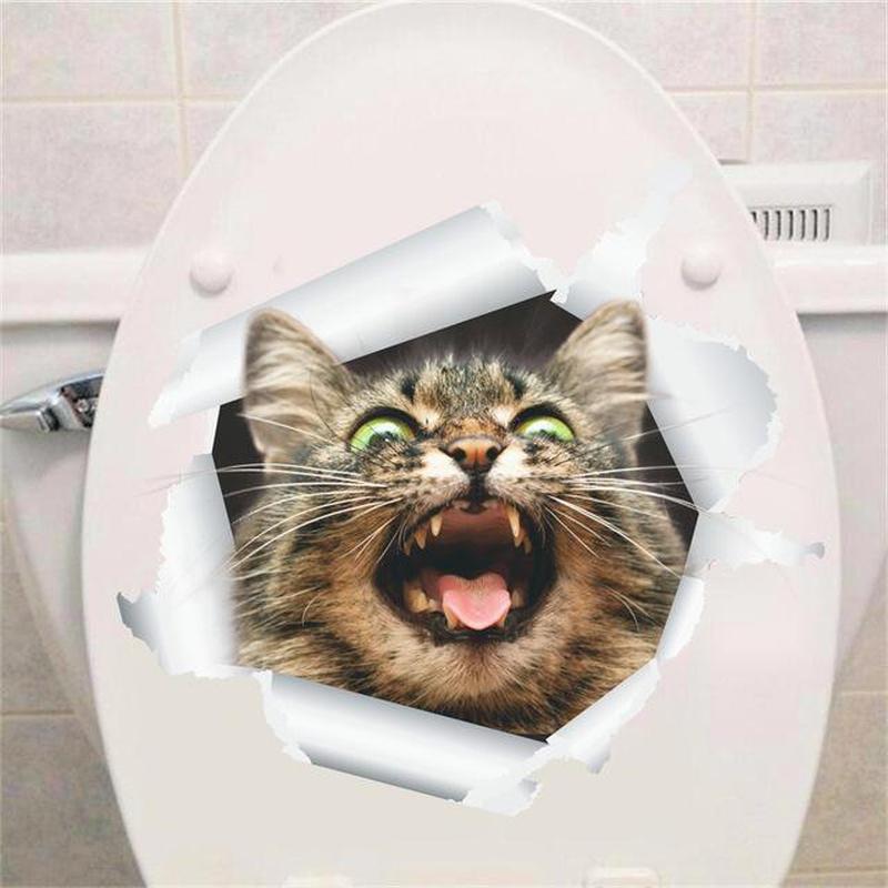  3D  Cat  Wall  Toilette Decal FreakyPet