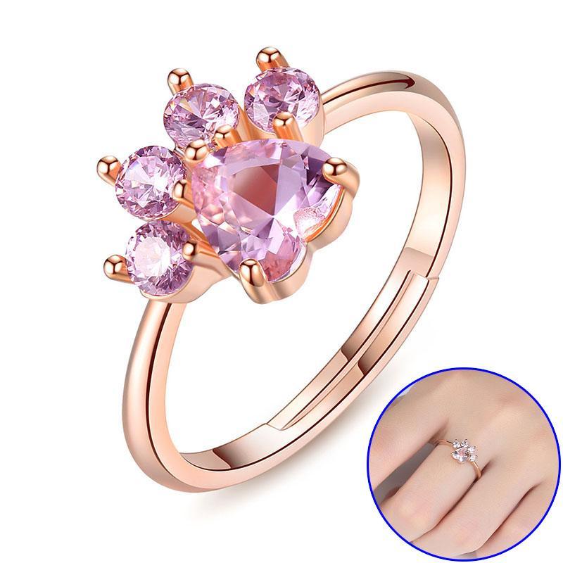 925 Sterling Silver Rose  Gold  Cat  Paw Ring FreakyPet