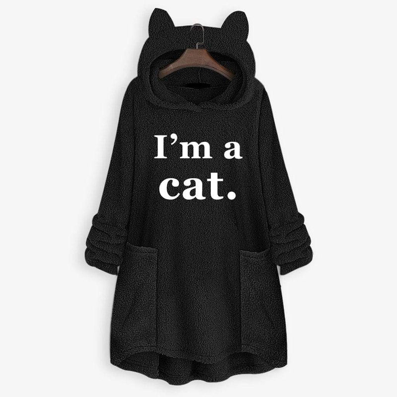 I'm A Cat Fluffy Fleece Oversize Hoodie With Cat Ears - FreakyPet