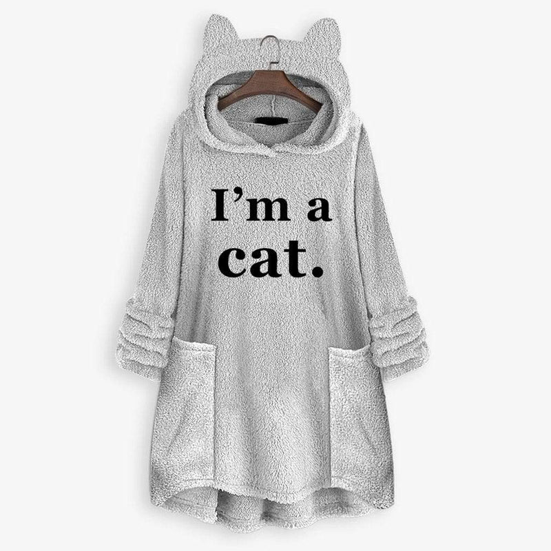 I'm A Cat Fluffy Fleece Oversize Hoodie With Cat Ears - FreakyPet