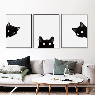 Black Cat Print Canvas Wall Art Unframed Freakypet