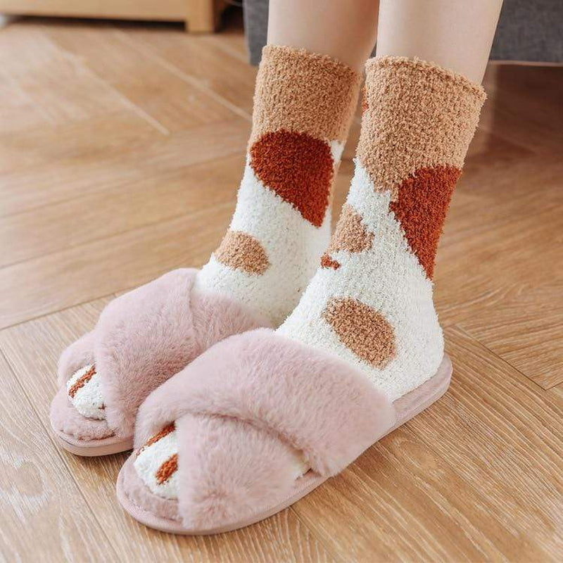 Cute Cat Paw Fleece Socks FreakyPet