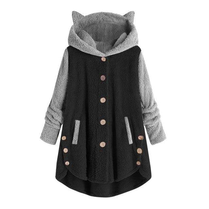 Bi-Color Cute Cat Fleece Coat Hoodies With Cat Ears - FreakyPet