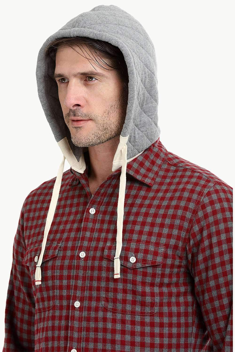 gingham hooded shirt