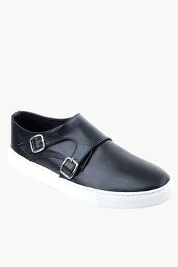 black leather plimsolls