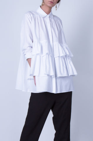 10 Spring Australian Fashion Styles That Embody Playful Minimalism - oskar ruffles cotton shirt