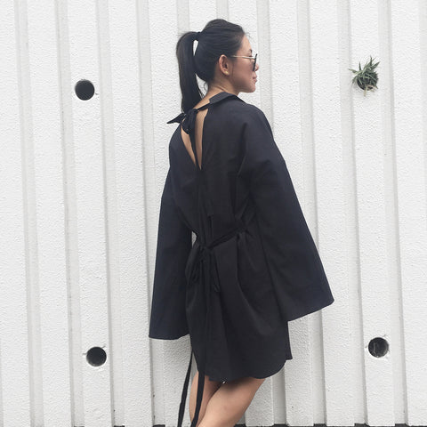 The Australian Fashion Online Lookbook Guide To The Ultimate Black Minimal Outfit - OSKAR black tie-up shirt dress