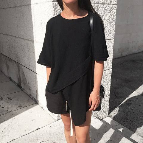 The Australian Fashion Online Lookbook Guide To The Ultimate Black Minimal Outfit - OSKAR Asymmetrical Cotton Top