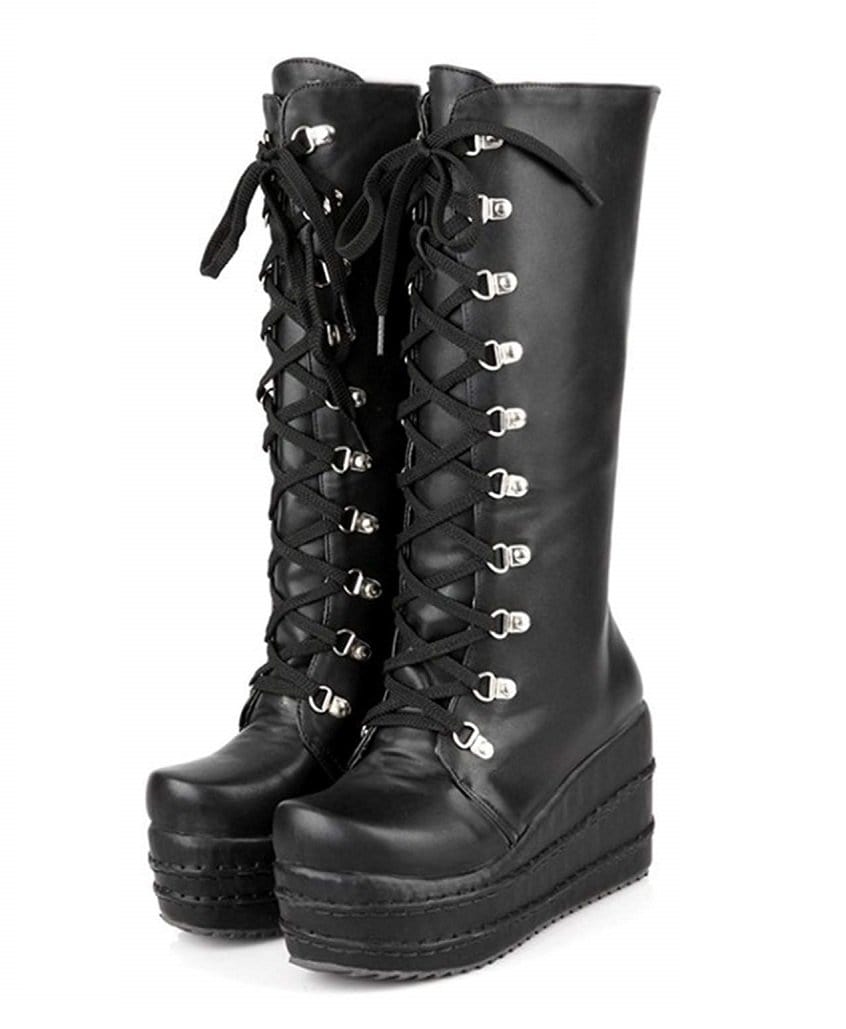 Black Gothic Style Knee High Heel Platform Boots Deadly Girl