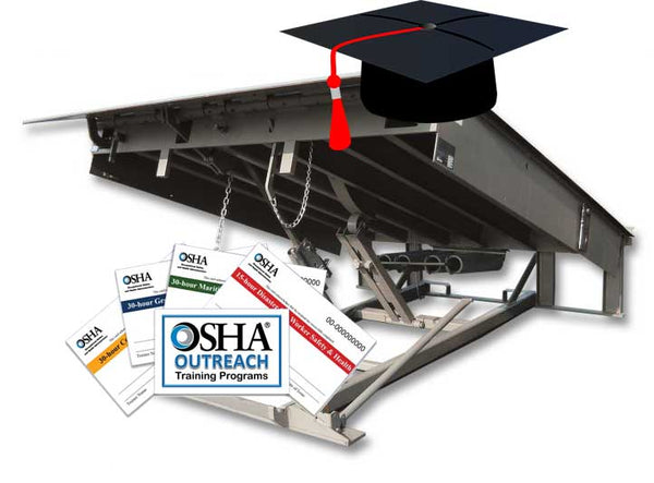 Loading dock with graduation hat and OSHA certificate