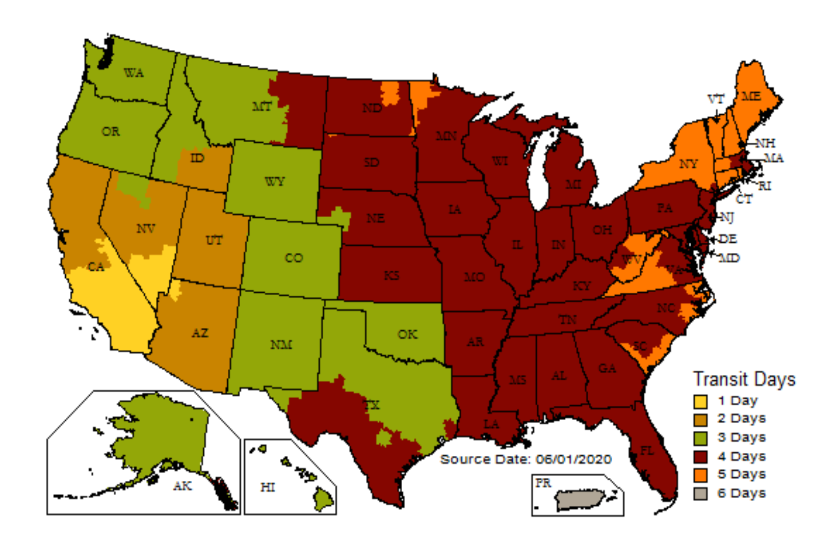 UPS Ground Shipping Map