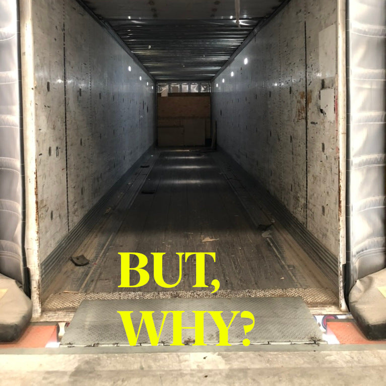 Looking inside a semi from the loading dock leveler 