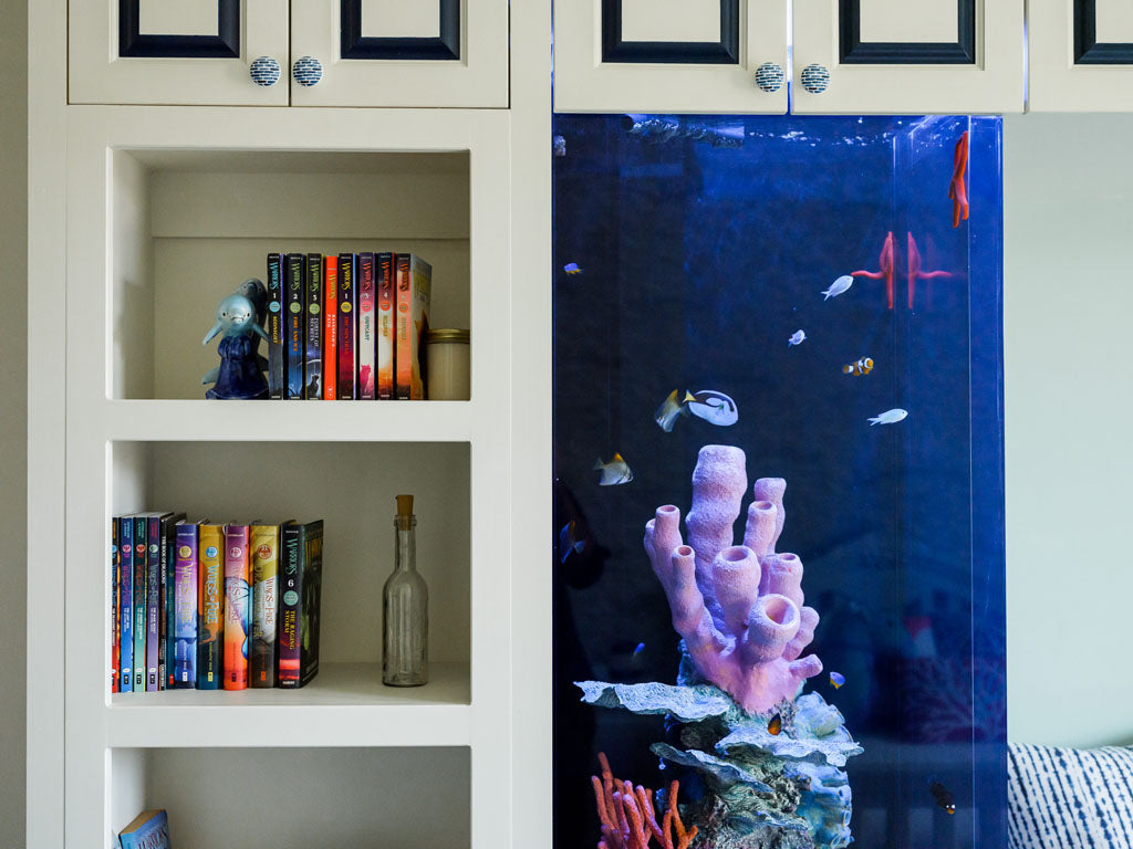 Built-in fish tank bookcase