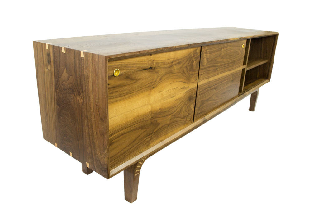 Handcrafted Walnut Wood Media Console Open Door Furniture