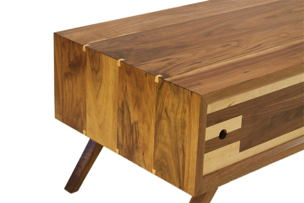 Mid Century Solid Walnut Wood Coffee Table Open Door Furniture