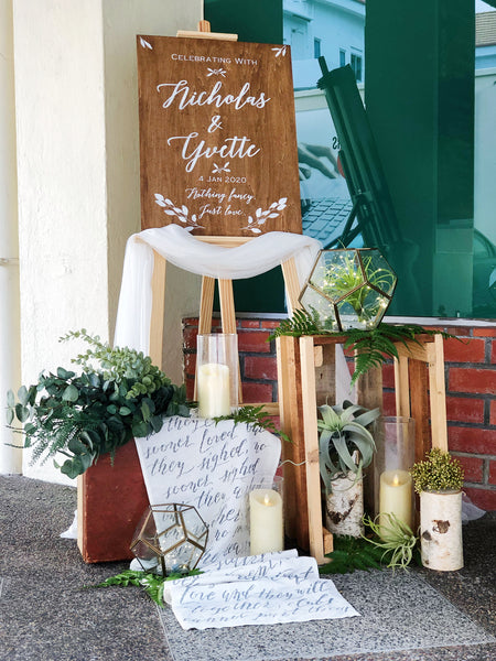 Rustic botanical theme welcome signage package – Props & Crafts