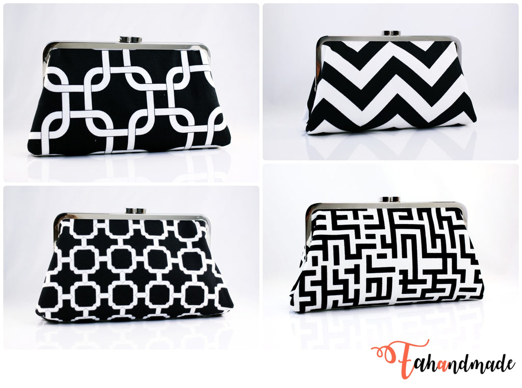 Black and White Bridesmaid Clutches for Wedding Party | PINKOASIS