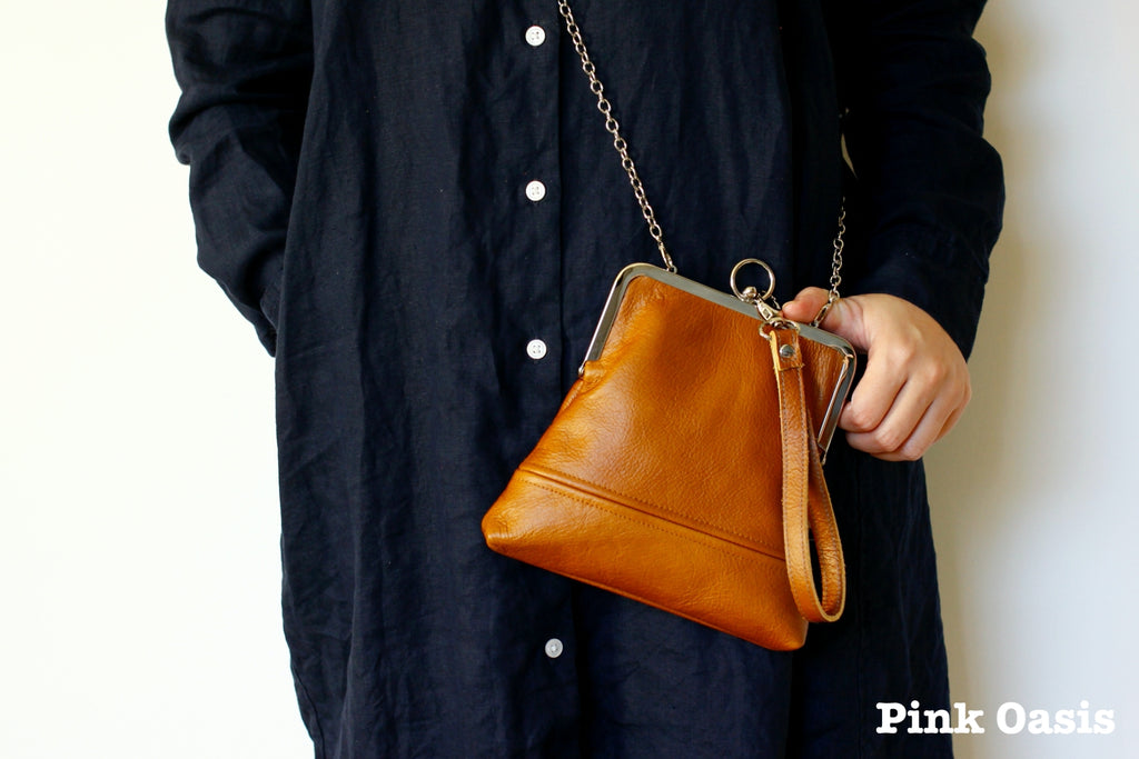 Distressed Tan Leather Wristlet in Minimalist Design | PINKOASIS